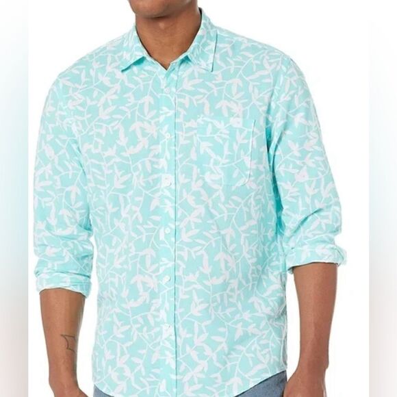 NWT Amazon Essentials Tan White Button Down Long Sleeve Linen/Cotton Shirt XS - Picture 9 of 9